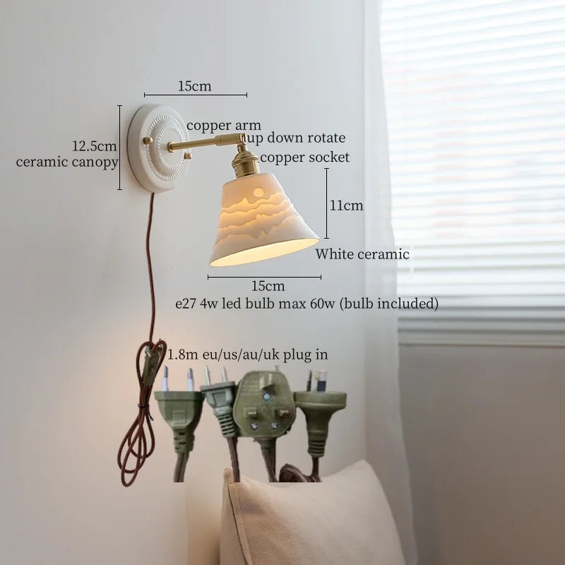 Axyaa Ceramic LED Wall Lamp for Bedroom & Bathroom with Pull Switch