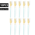 Axyaa White Gold Stainless Steel Dinner Fork Set - 10Pcs Flatware Cutlery Party Kitchen