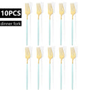 Axyaa White Gold Stainless Steel Dinner Fork Set - 10Pcs Flatware Cutlery Party Kitchen