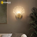 Brass Bedside Sconce with Glass Shell Lamp for Bedroom & Living Room décor - Axyaa
