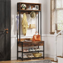 Axyaa Hall Tree Coat Rack Shoe Bench Hutch Industrial Vintage Organizer Entryway
