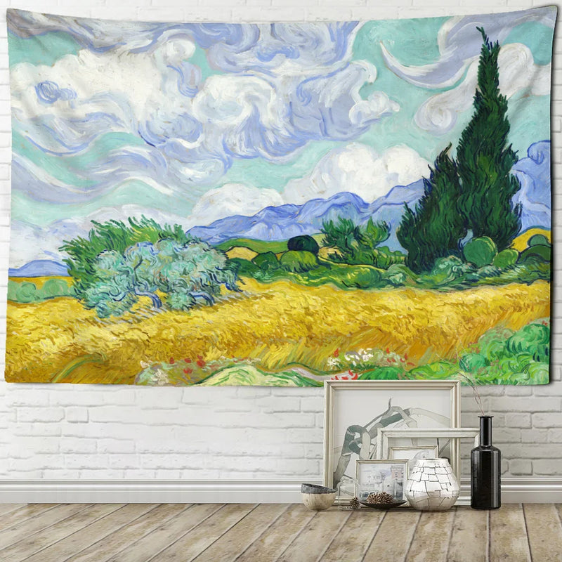 Axyaa Wheat Field Cypress Tapestry Van Gogh Scene Wall Decoration