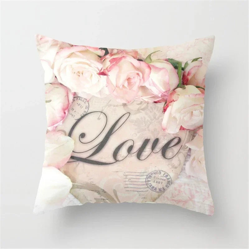 Axyaa Pink Flower Pattern Decorative Cushion Cover for Sofa Pillows - Polyester Material