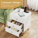 Axyaa 3-Drawer White & Gold Nightstand: Modern Tall Bedside Table with Storage