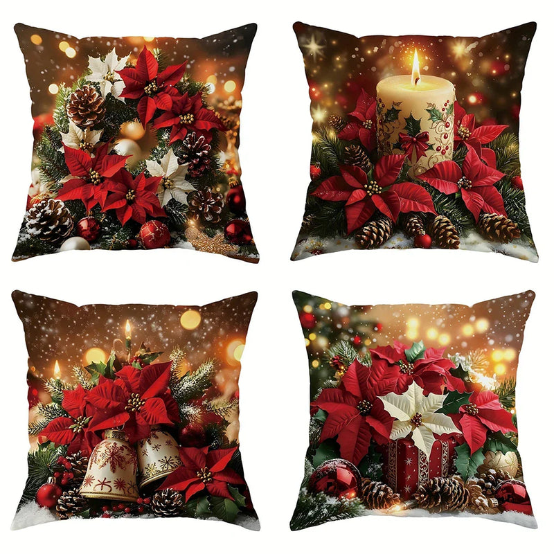 Axyaa Christmas Flower Candle Bell Pillow Cover for Living Room Home Decor