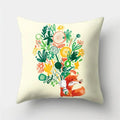 Fox and Bird Polyester Pillowcase by Axyaa: Cartoon Landscape Cushion Cover for Sofa