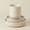 Axyaa Pacifica Collection Stoneware 12-Piece Place Setting, Salt White, Service for 4