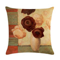 Axyaa Red & White Rose Oil Painting Linen Cushion Cover - Floral Decorative Pillowcase