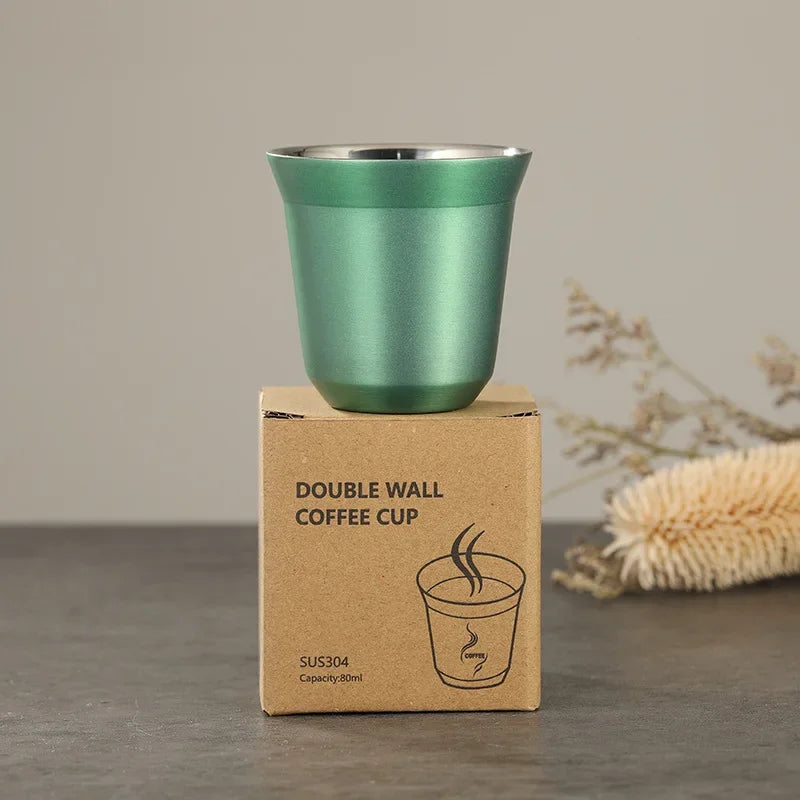 Axyaa 80ml Stainless Steel Double Wall Coffee Cup Set - Portable High Quality Insulated Drinkware