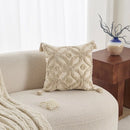 Cream Woven Tufted Pillowcase with Beige Tassel Embroidery by Axyaa