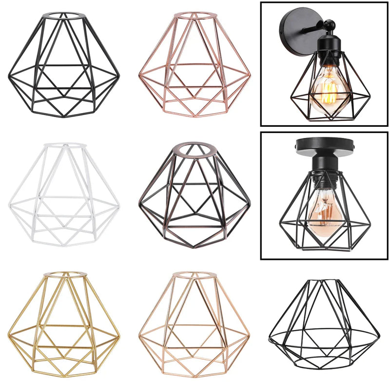 Axyaa Geometric Metal Wire Ceiling Pendant Lampshade for Retro Industrial Style