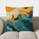 Axyaa Gold & Teal Marbled Cushion Cover - Abstract Pattern for Sofa, Bedroom, Car