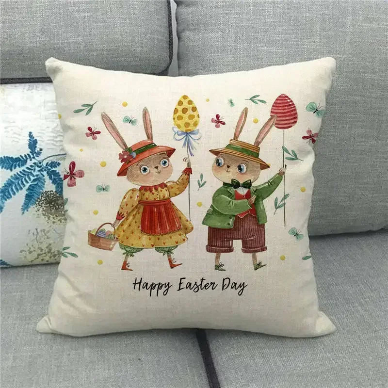 Easter Bunny Eggs Printed Pillow Covers 45x45cm - Axyaa Easter Decorations