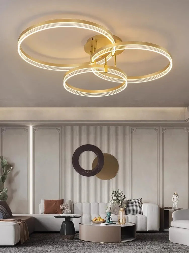 Axyaa Acrylic Ring Ceiling Chandelier: Minimalist Circle Pendant Lighting for Living Room & Kitchen