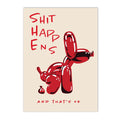 Axyaa Black Balloon Dog Canvas Painting with 'Shit Happens' Quote Wall Art