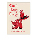 Axyaa Black Balloon Dog Canvas Painting with 'Shit Happens' Quote Wall Art
