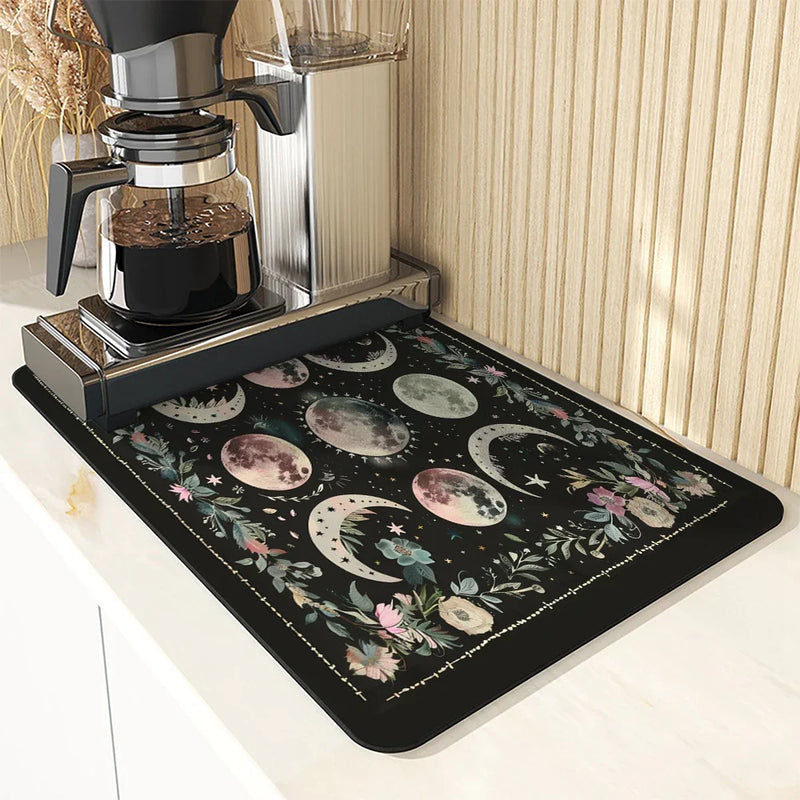 Axyaa Moonlit Flowers Draining Mat: Absorbent, Antiskid, Quick Dry and Super Draining