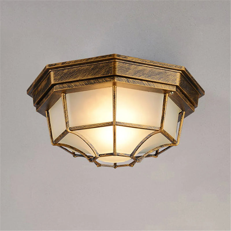 Axyaa Black Bronze Outdoor Ceiling Light E27 Flush Mount Lamp - Pathway Balcony Lighting