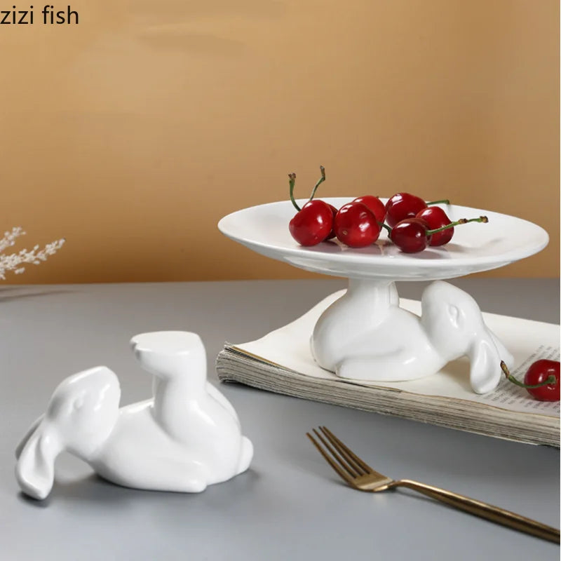 Axya White Rabbit Ceramic Dessert Plate Cake Tray Sushi Snack Bowl Fruit Dish