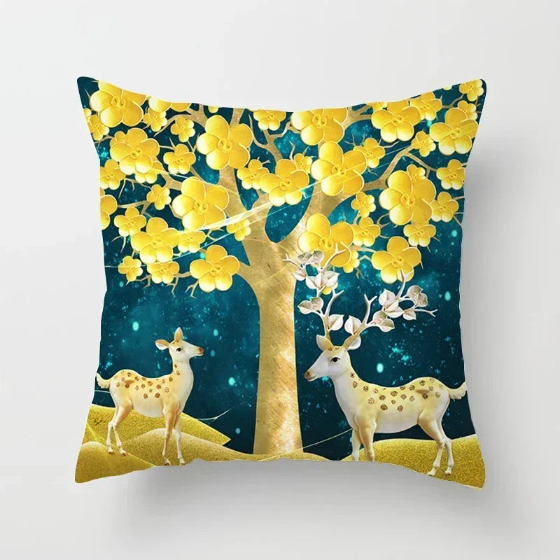 Golden Tree Forest Pillow Case by Axyaa: Car/Home Sofa Bed Decor, 45x45cm Decorative Cushion Cover