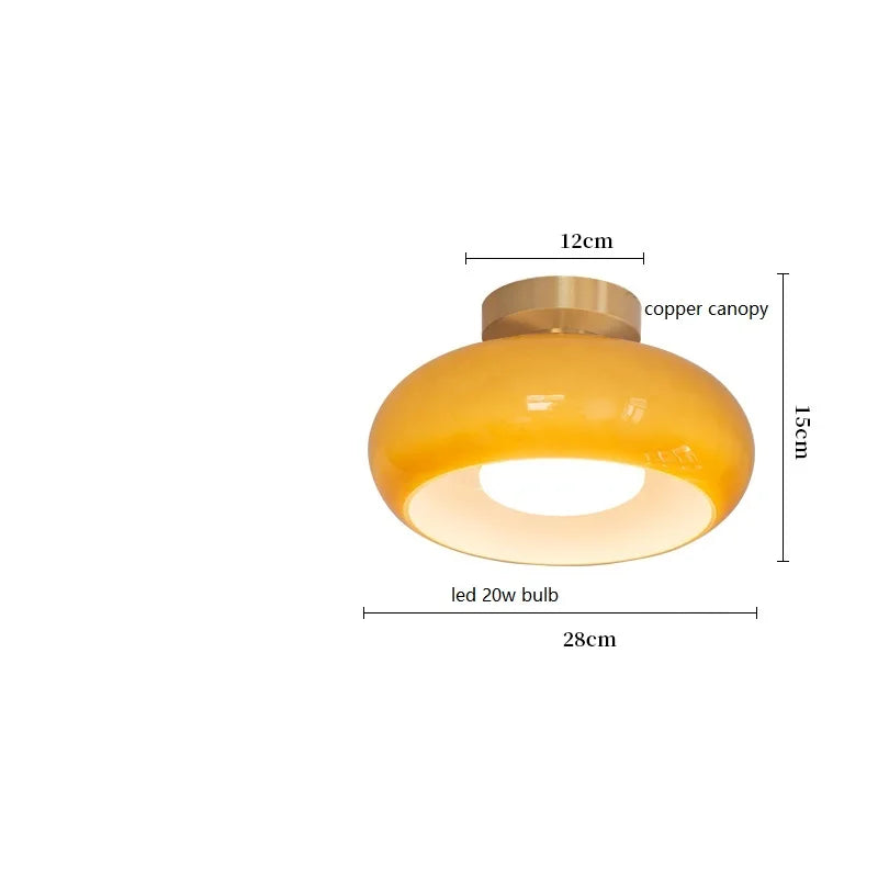 Axyaa Nordic Modern LED Ceiling Lamp with Copper Yellow Glass Lampshade