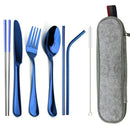 Axyaa Stainless Steel Dinnerware Set with Reusable Straw, Cutlery, Knife, Spoon, Fork, Chopsticks