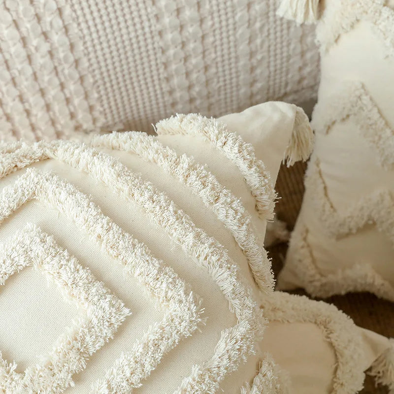 Axyaa Cotton Tufted Cushion Cover: Retro Living Room Decor Pillowcase