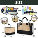 Axyaa Trendy Letter Print Jute Tote Bag Set, Large Waterproof Zipper Shoulder Bag