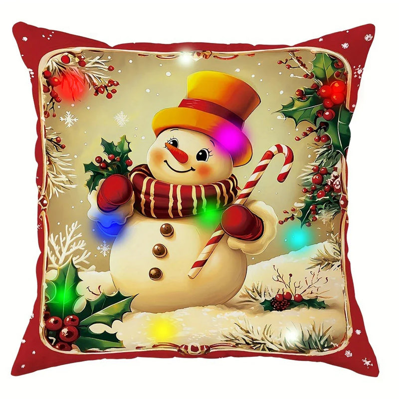 Christmas LED Luminous Pillowcase with Santa Claus Snowman Tree Design by Axyaa