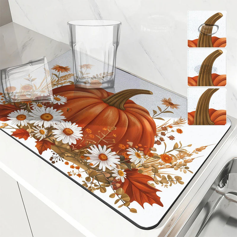 Axyaa Small Daisy Absorbent Draining Mat - Quick Dry Kitchen/Bathroom Drain Pad
