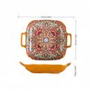Axyaa Bohemian Double Ear Square Ceramic Plate 9-inch