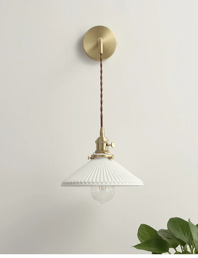 Axyaa Retro Ceramic Brass Wall Sconce Lamp with Adjustable Light Direction