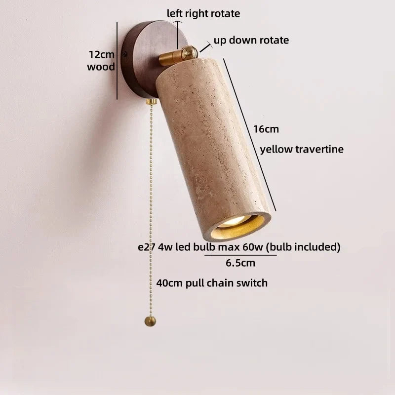 Axyaa LED Wall Sconce Up Down Rotate Yellow Travertine Mirror Light