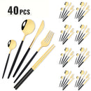 Axyaa Black Gold Mirror Stainless Steel Dinnerware Set - 40pcs