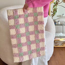 Axyaa Checkered Plush Carpet Home Decoration Bedroom Rugs