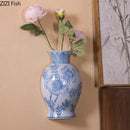 Axyaa Blue and White Ceramic Vase Pendant Wall Mounted Decorative Hydroponic Dried Flower Ornament