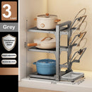Axyaa Adjustable Pot and Pan Storage Rack, Seasoning Bottle Organizer
