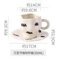 Axyaa Halloween Ceramic Cups and Saucers Set, Personalized Pumpkin Bat Design Mug