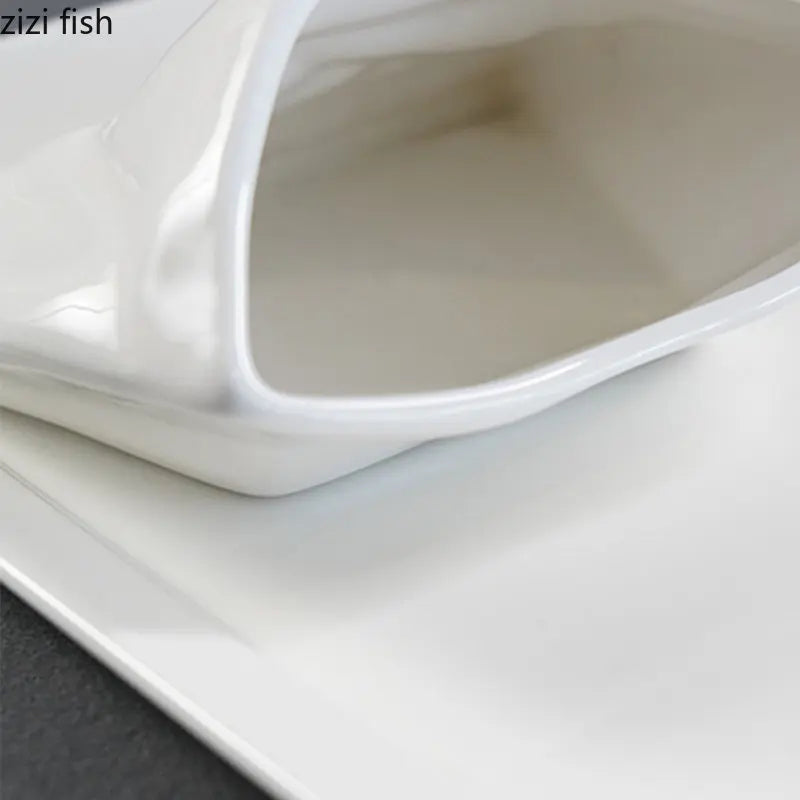 Axya Pure White Ceramic Snack Plate for French Fries, Desserts, Sushi, and More