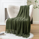 Axyaa Green Plaid Chenille Knit Blanket with Tassels for Bed Couch Décor