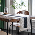 Axyaa Striped Cotton Linen Table Runner with Tassels for Home Dining Decor