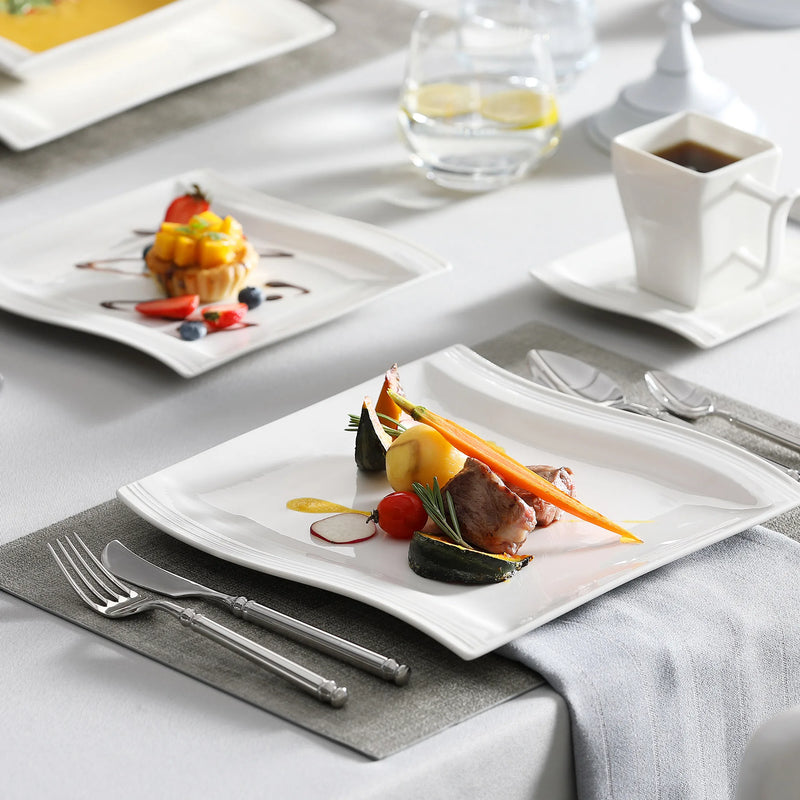 Axya FLORA 30/60-Piece White Porcelain Dinner Set for 12 Person
