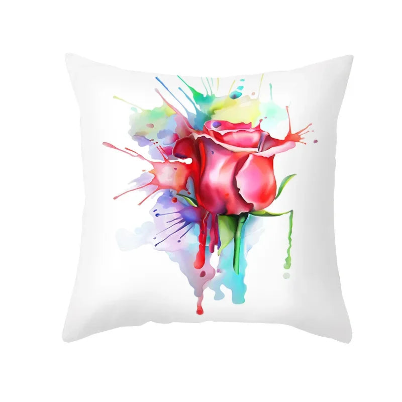 Axyaa Pink Blue Abstract Plants Floral Pillows Case - Modern Art Decor Sofa Couch