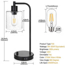 Axyaa Glass Table Lamp with USB Charging Port & Dimmer Switch
