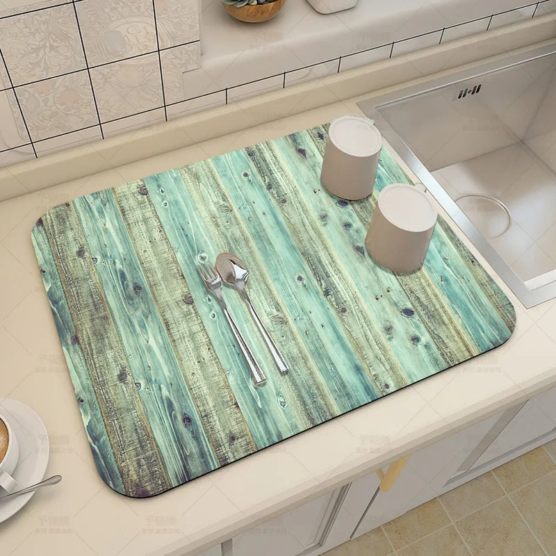 Axyaa Wood Grain Print Placemat Set for Kitchen Tableware, Coffee, and Draining Mats.