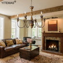 Axyaa Vintage Gold Wooden Chandelier - Rustic Metal 6-Light Retro Hanging Lamp