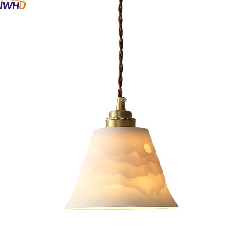 Axyaa White Ceramic LED Pendant Light Fixture with Copper Nordic Design