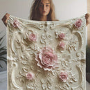 Axyaa Embossed Rose Floral Flannel Blanket - Soft Cozy All-Season Comfort