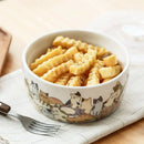 Axya Lazy Cat Glazed Bowl with Cover - Microwave and Salad Friendly