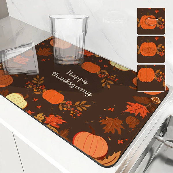 Thanksgiving Drying Mat by Axyaa: Absorbent Placemat for Table Cup Drying - Anti-Slip Décor Accessory